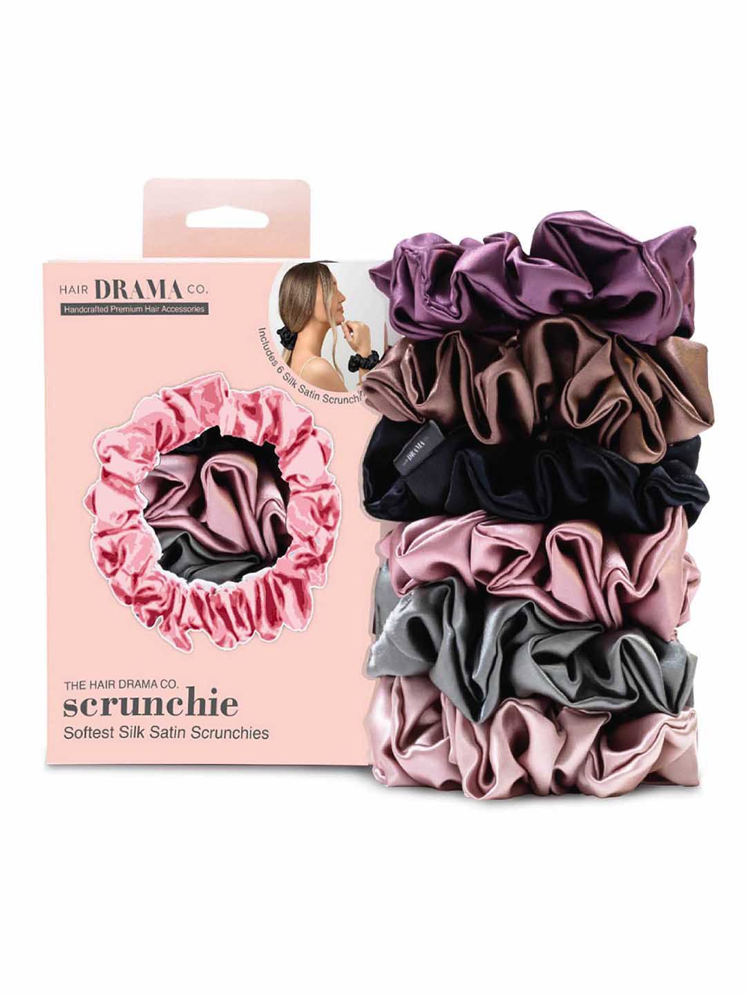 HAIR DRAMA CO. HAIR DRAMA CO. Women Set of 6 Silk Satin Premium Hairband Scrunchies