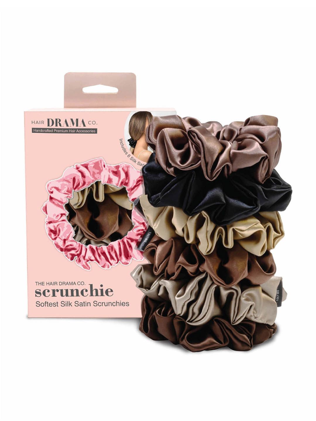 HAIR DRAMA CO. HAIR DRAMA CO. Women Set of 6 Silk Satin Hairband Scrunchies