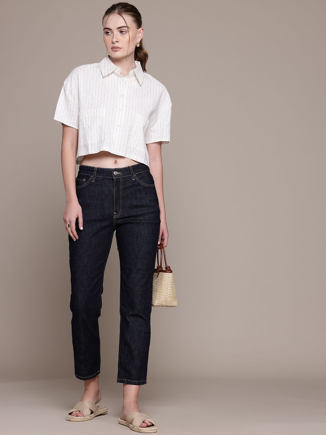High-Rise Slim Fit Cropped Stretchable Jeans