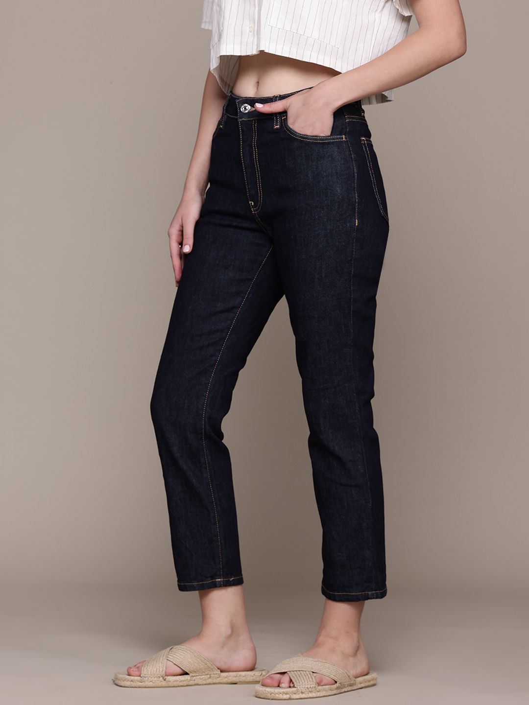 High-Rise Slim Fit Cropped Stretchable Jeans