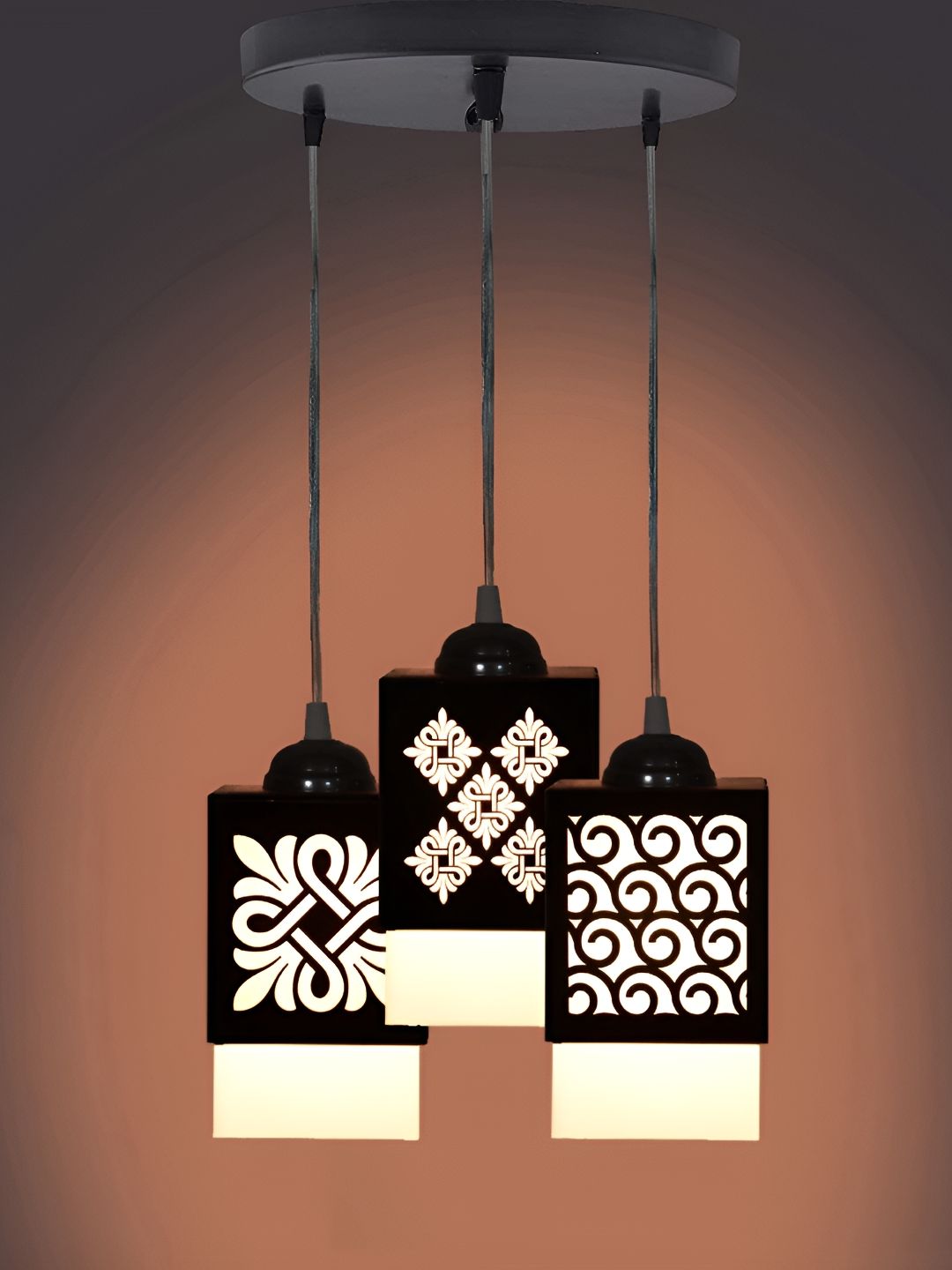 Gojeeva Black & White Textured Wooden Square Shaped Contemporary Ceiling  Lamp