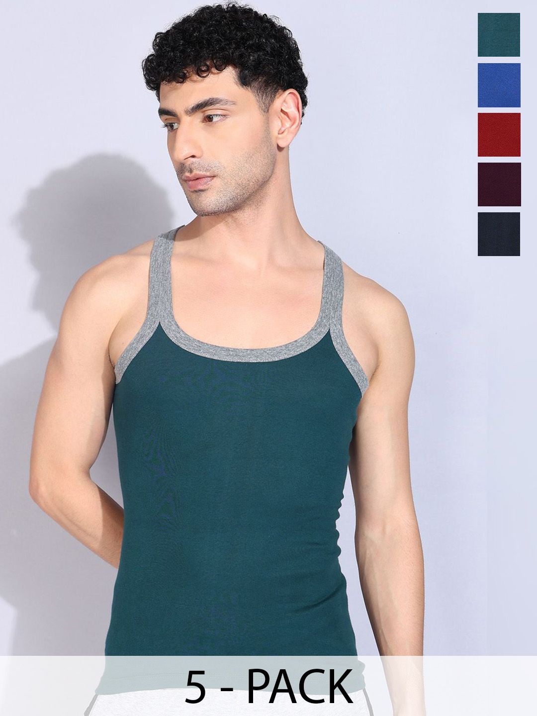 Dollar Bigboss Men Solid Pack of 5 Cotton Racerback Styled Gym Vest