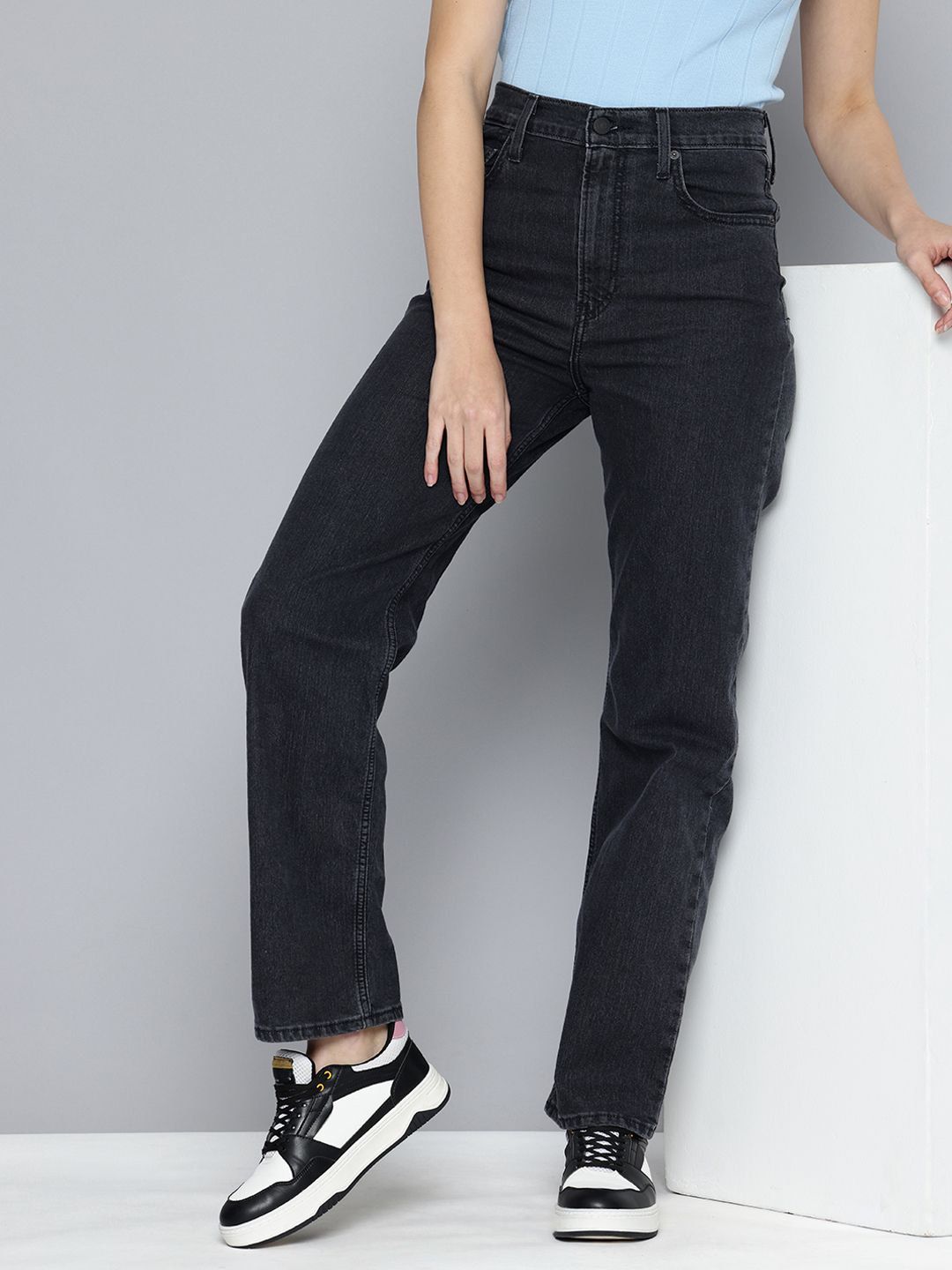 Levis Levis Women's Black Ribcage Straight Fit High Rise Jeans