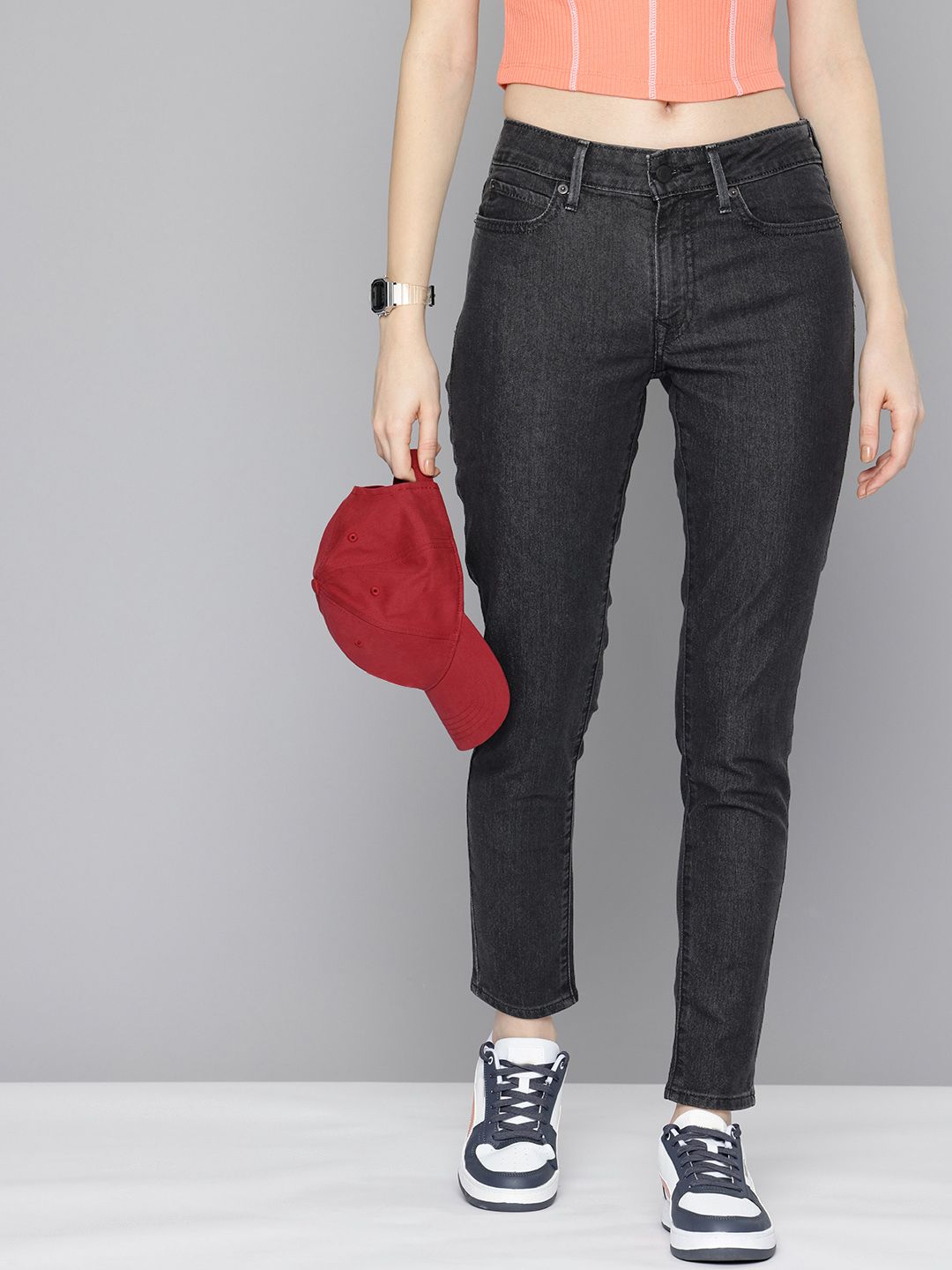 711 Black Skinny Fit Mid Rise Jeans