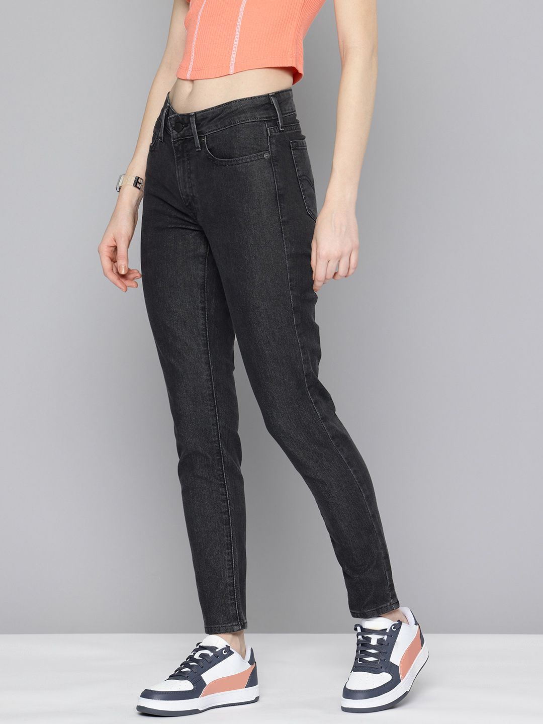 711 Black Skinny Fit Mid Rise Jeans