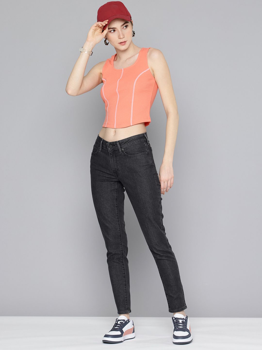 711 Black Skinny Fit Mid Rise Jeans