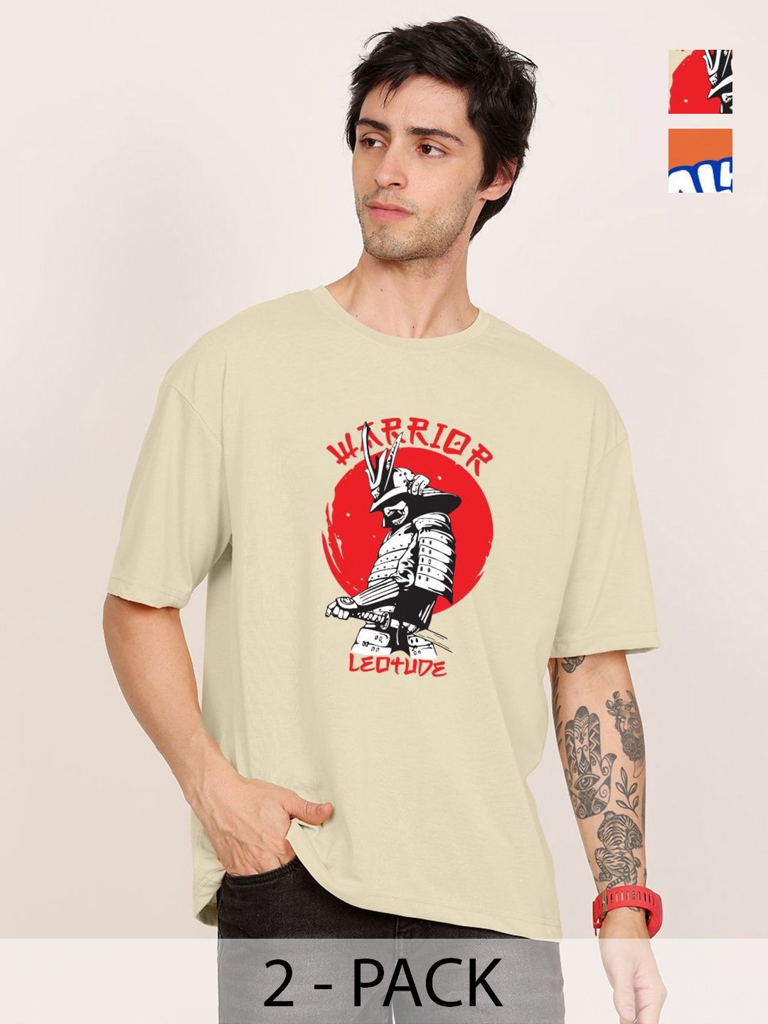 Leotude Men Pack Of 2 Typography Printed Round Neck Cotton T-shirts