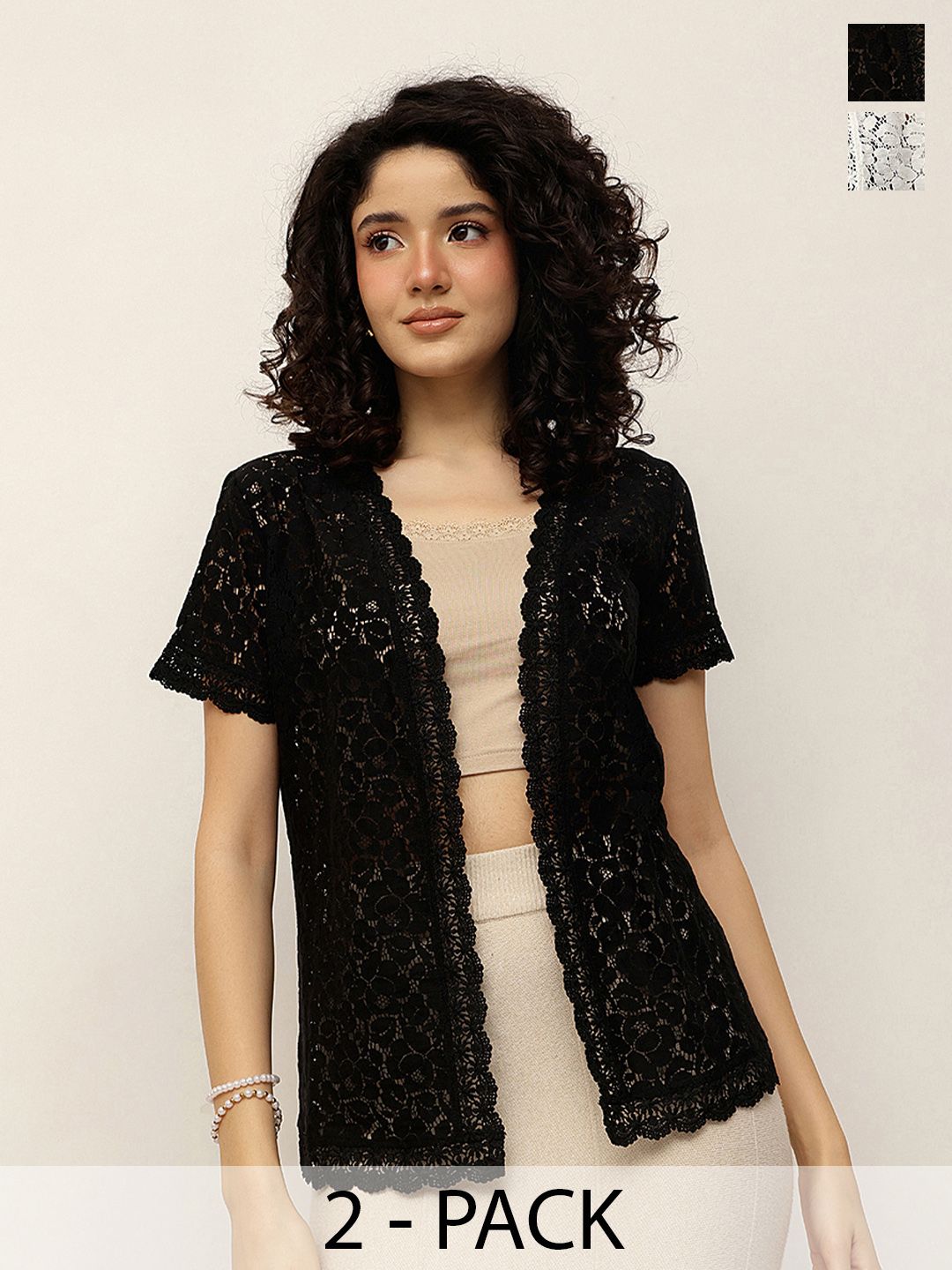 Espresso Pack Of 2 Self Design Crop Shrug