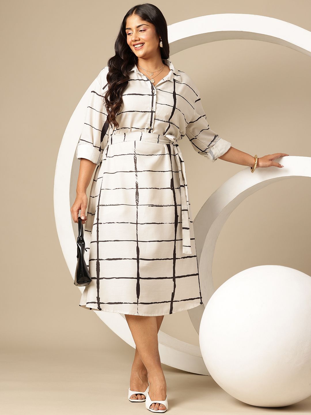 Sztori Plus Size Checked A-Line Midi Dress
