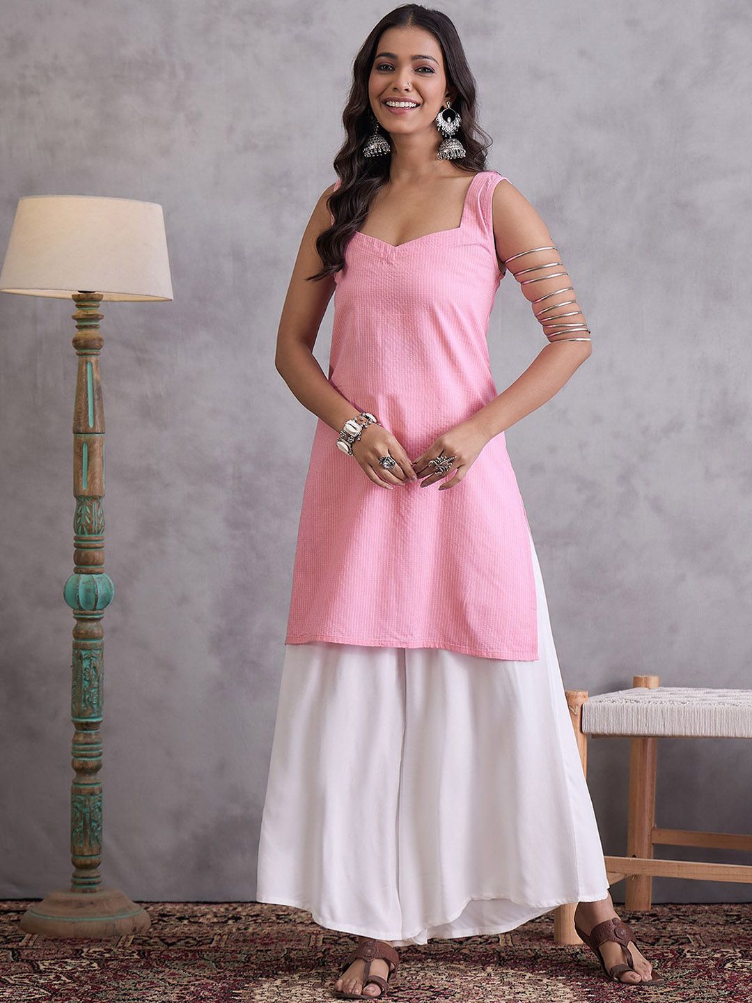 InWeave Women Regular Pure Cotton Kurta with Palazzos