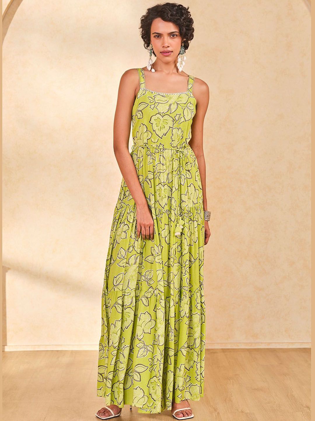Global Desi Global Desi Women Floral Printed Shoulder Straps Maxi Ethnic Dresses