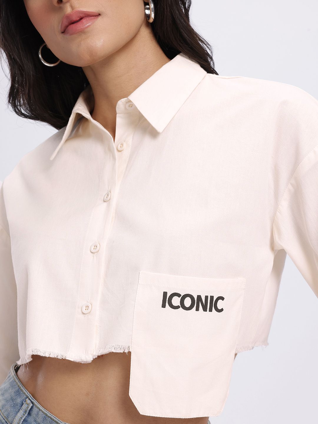 Buy glitchez Asymmetric Pocket Detail Crop Boxy Shirt - Shirts for