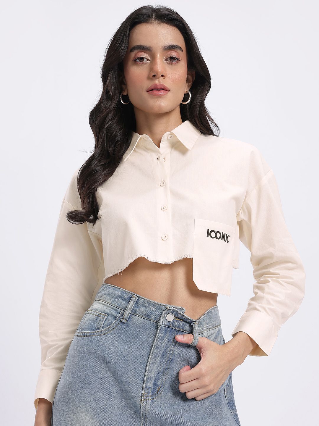 Buy glitchez Asymmetric Pocket Detail Crop Boxy Shirt - Shirts for