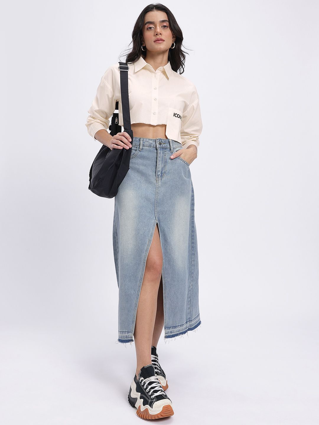 Buy glitchez Asymmetric Pocket Detail Crop Boxy Shirt - Shirts for
