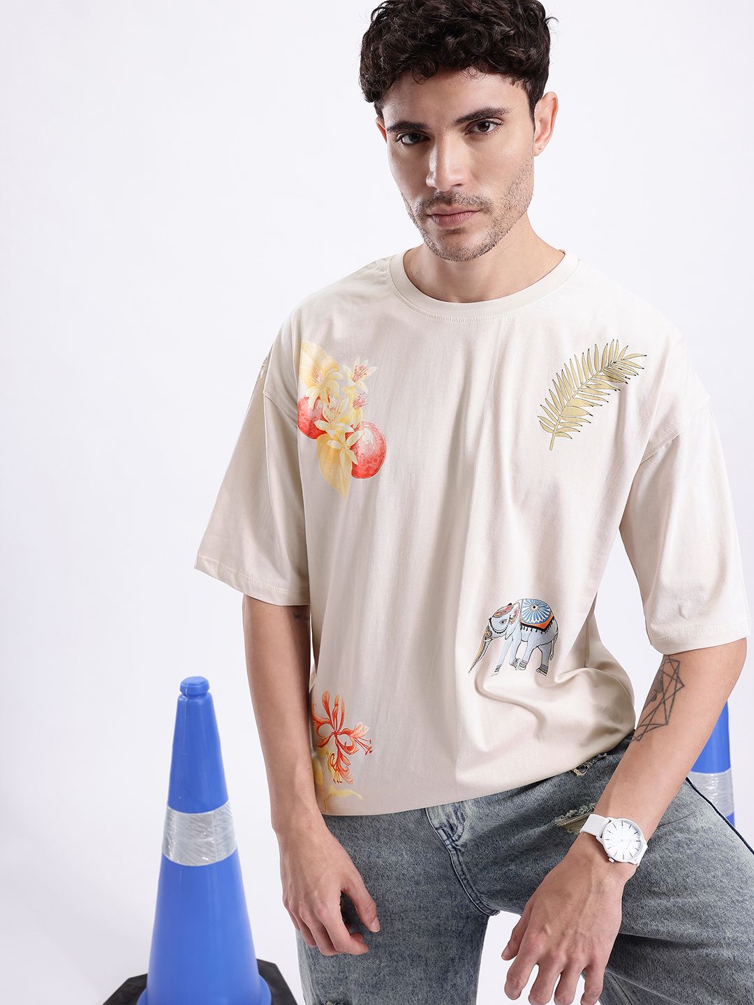 Kook N Keech Conversational Printed Drop-Shoulder Sleeves Pure Cotton Oversize Fit T-shirt