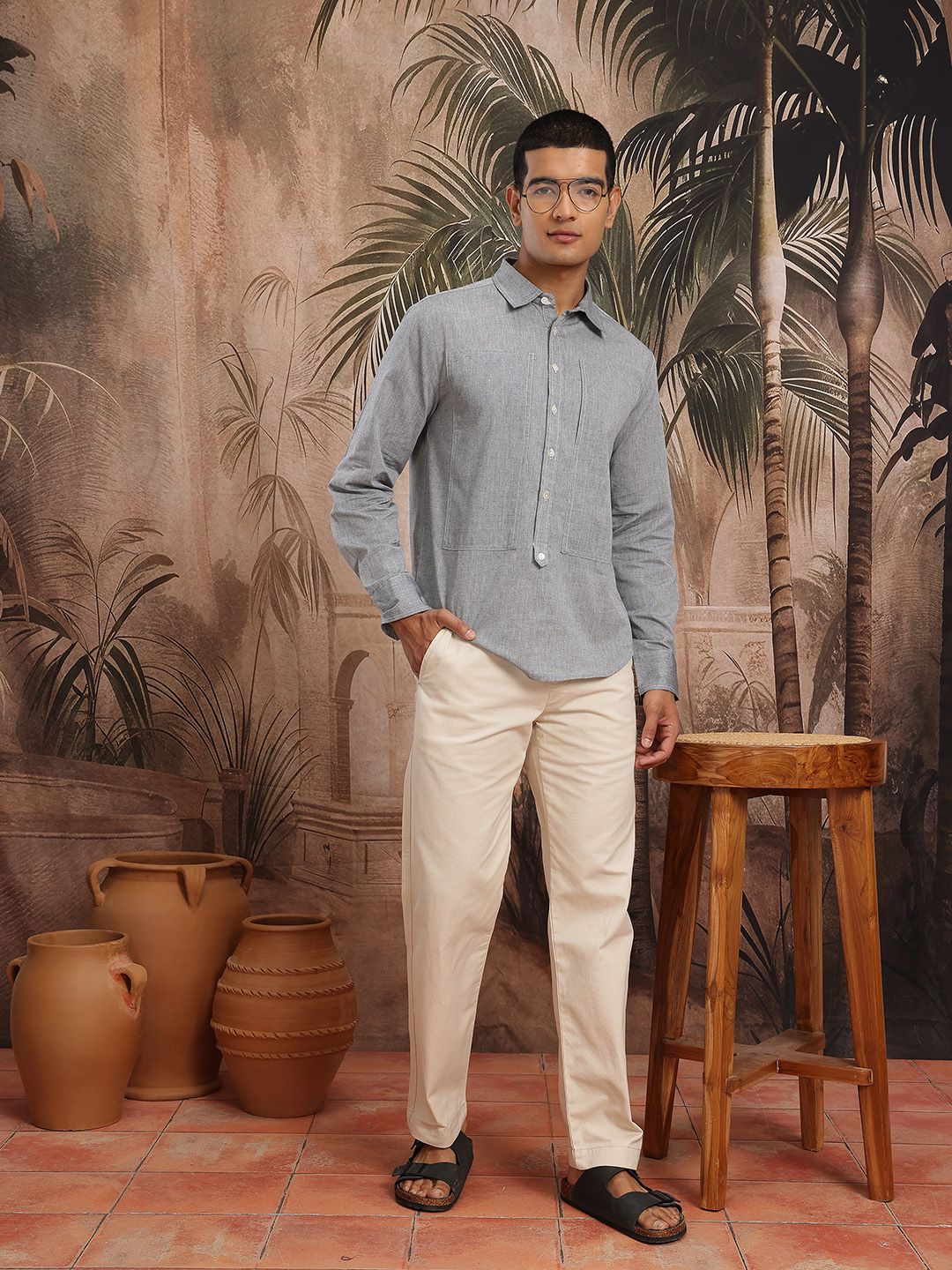 Sangria Shirt Collar Cuffed Sleeves Pure Cotton Straight Kurta