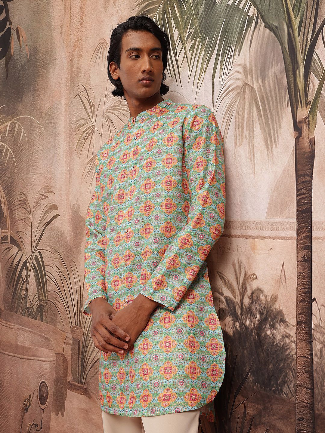 Sangria Men Ethnic Motifs Printed Pure Cotton Kurta