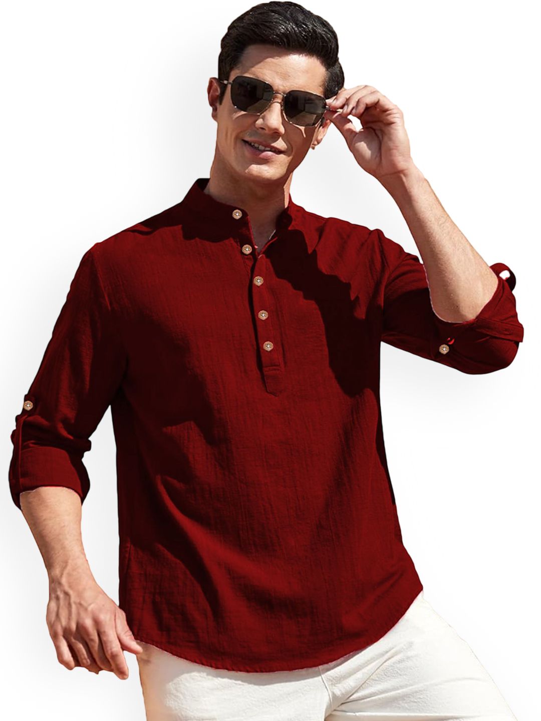 Vida Loca Mandarin Collar Pure Cotton Slim Fit Straight Short Kurta
