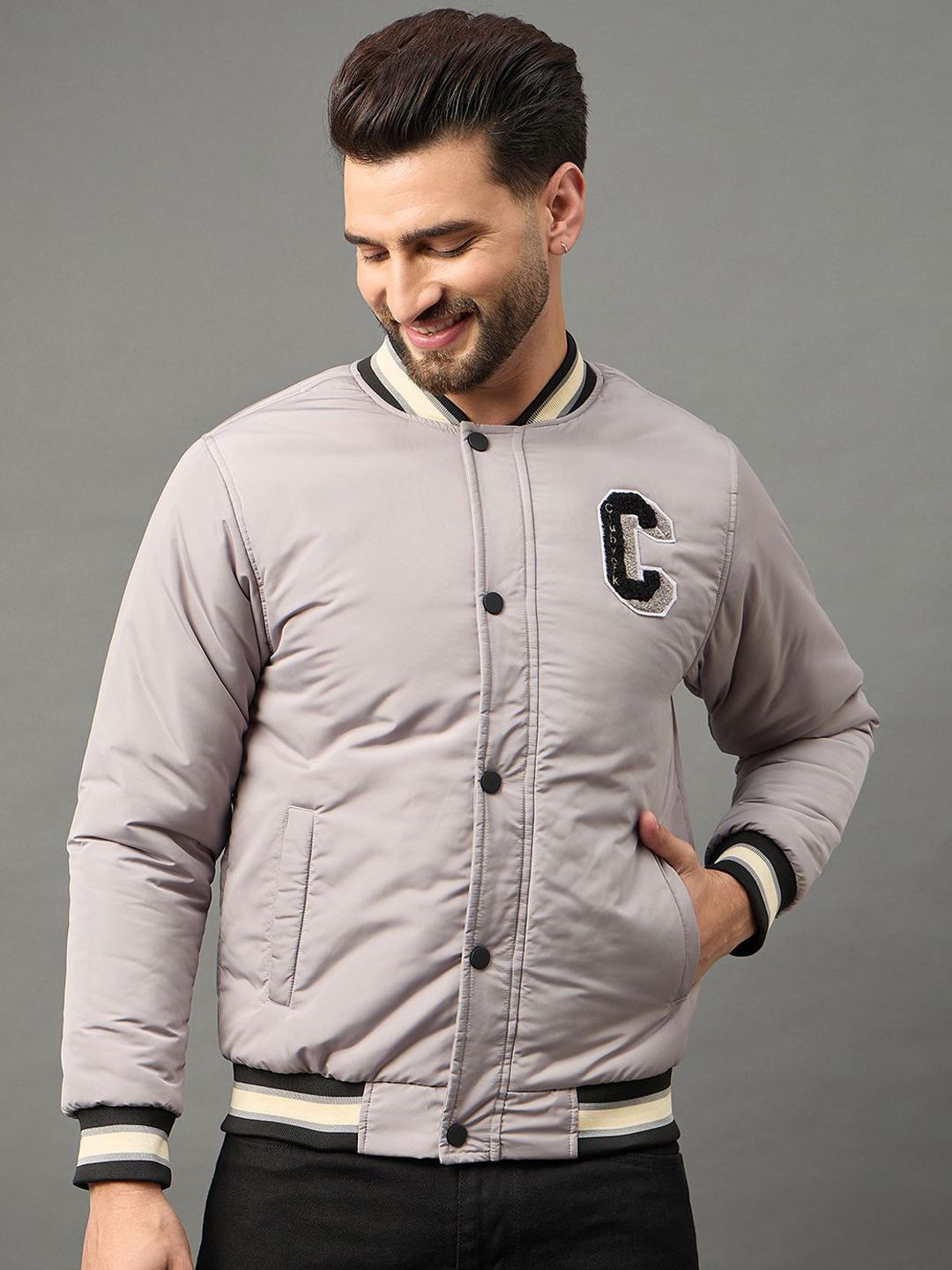 Club York Men Solid Patchwork Lightweight Bomber Jacket