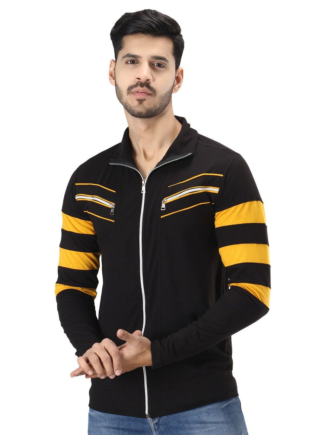 Black Collection Men Striped Spread Collar Cotton Shirt