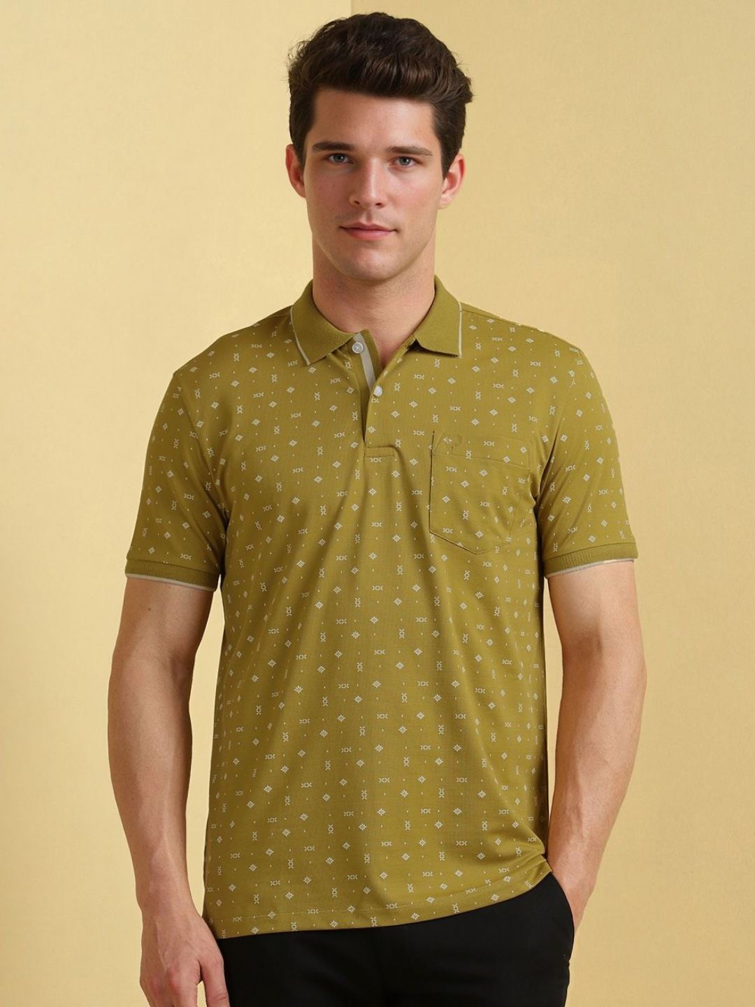 Allen Solly Men Geometric Printed Polo Collar Cotton T-shirt