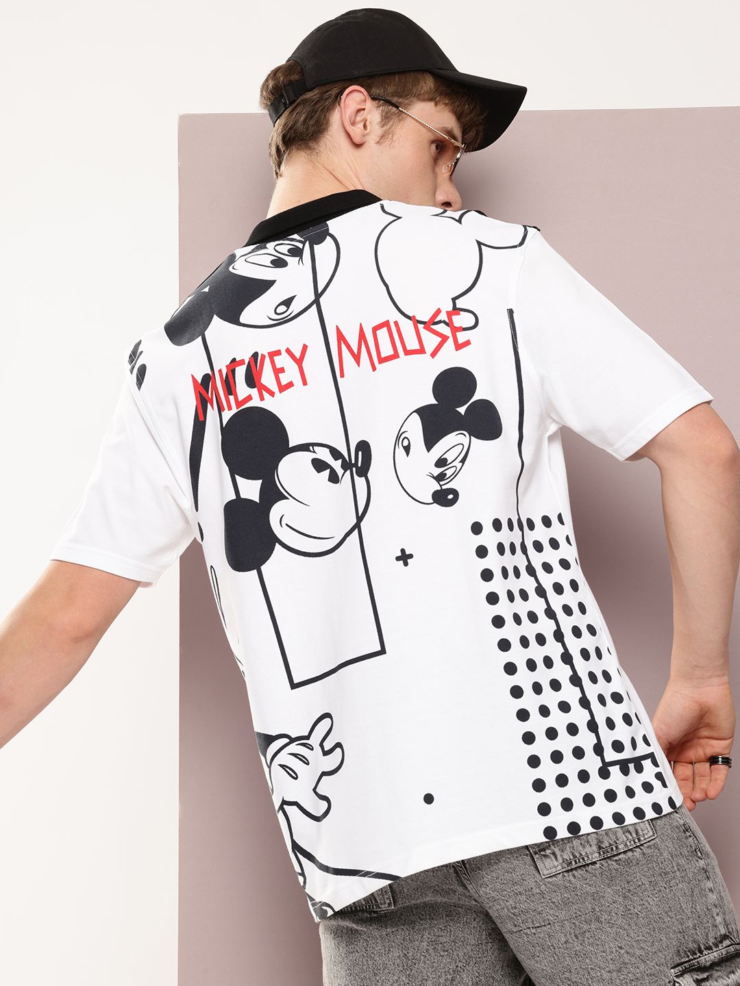 Kook N Keech Disney Mickey Mouse Printed Polo Collar Drop-Shoulder Pure Cotton T-shirt