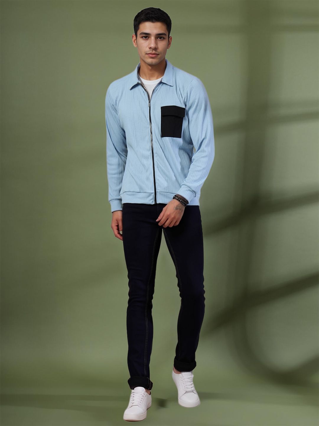 Rigo Men Self Design Striped Spread Collar Cotton Casual Jacket