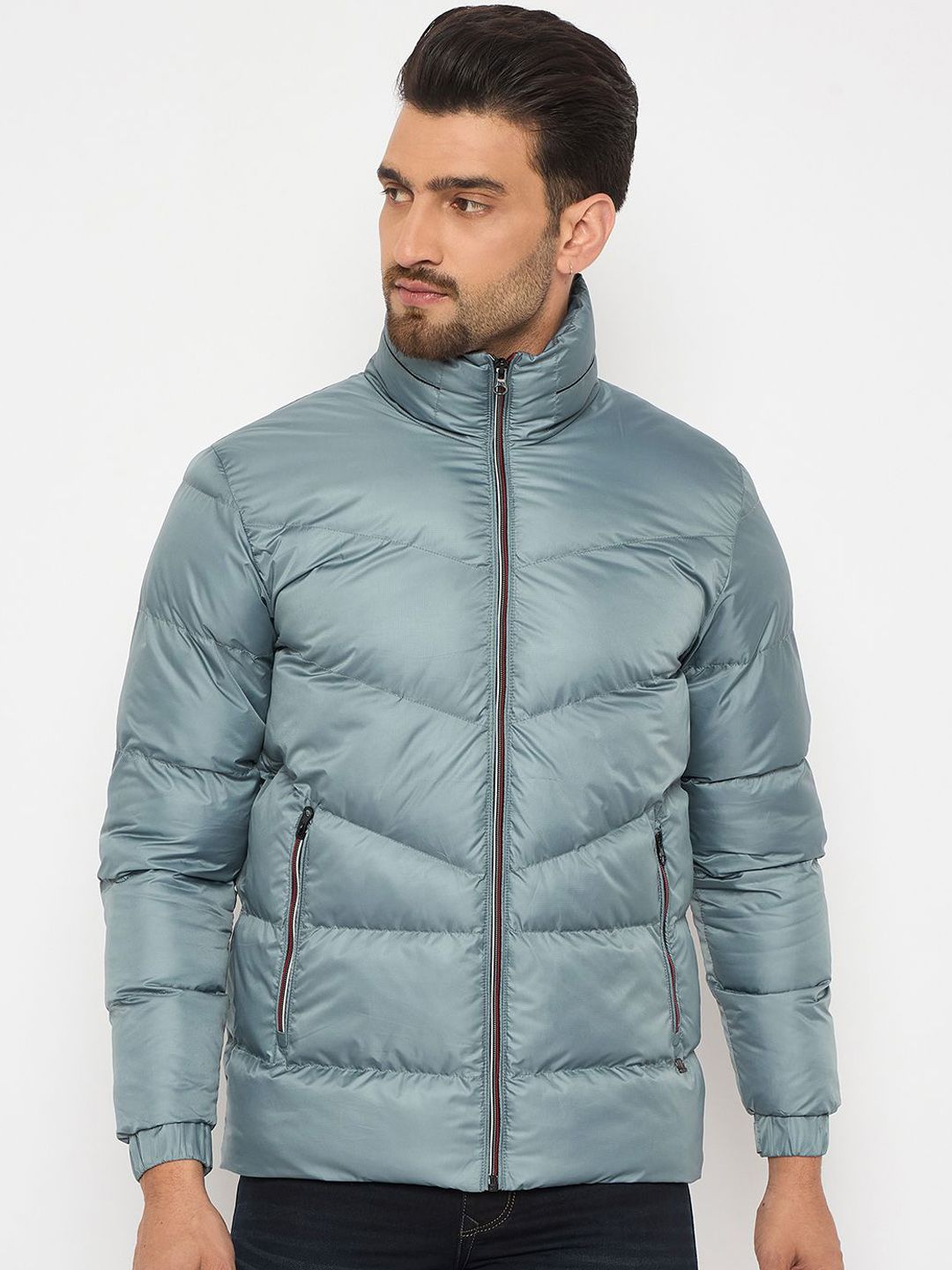 Duke Men Mock Collar Solid Casual Puffer Jacket