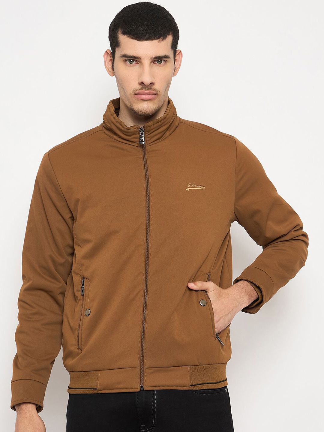 Duke Men Mock Collar Solid Casual Bomber Jacket
