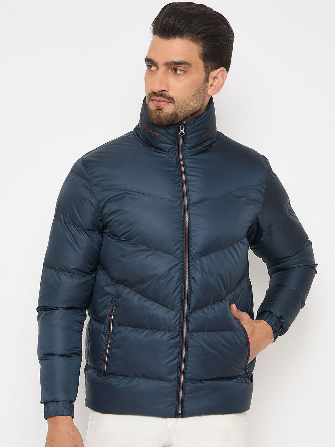 Duke Men Mock Collar Solid Casual Puffer Jacket