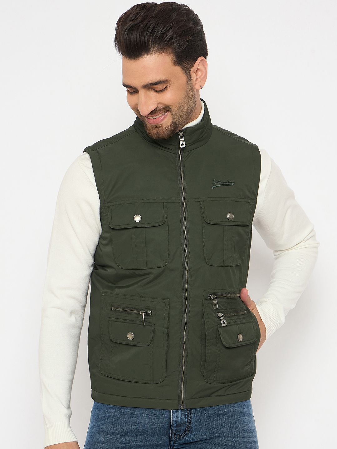 Duke Men Mock Collar Solid Casual Bomber Jacket