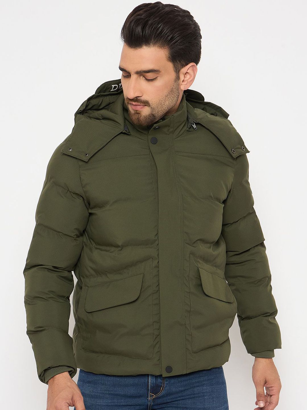 Duke Men Hooded Solid Casual Puffer Jacket