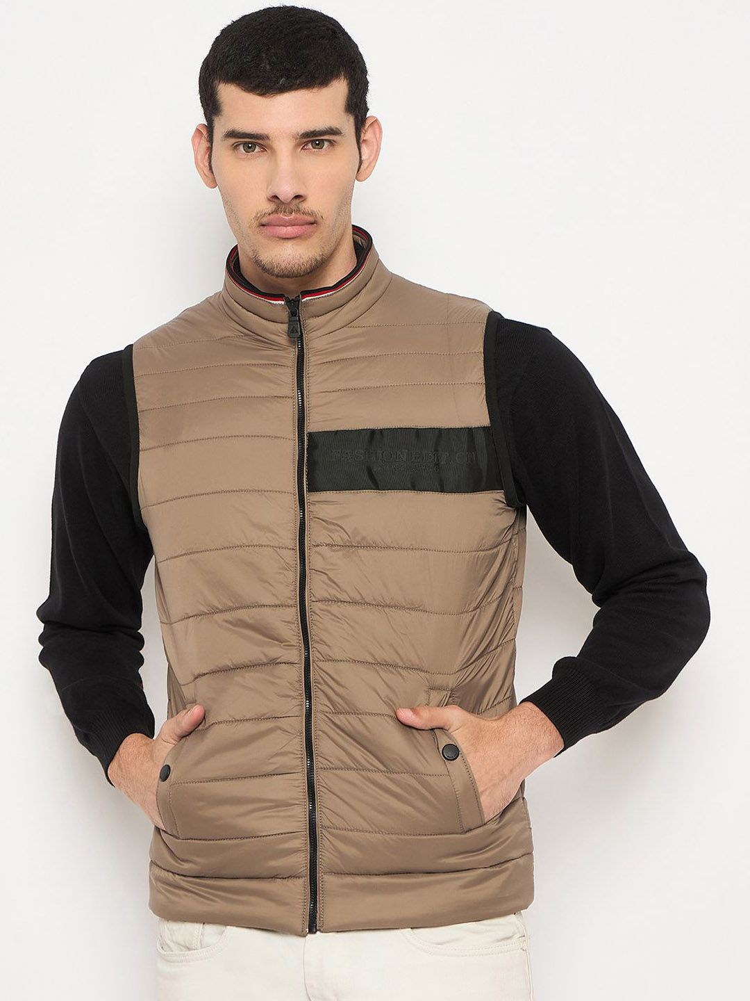Duke Men Mock Collar Striped Casual Bomber Jacket