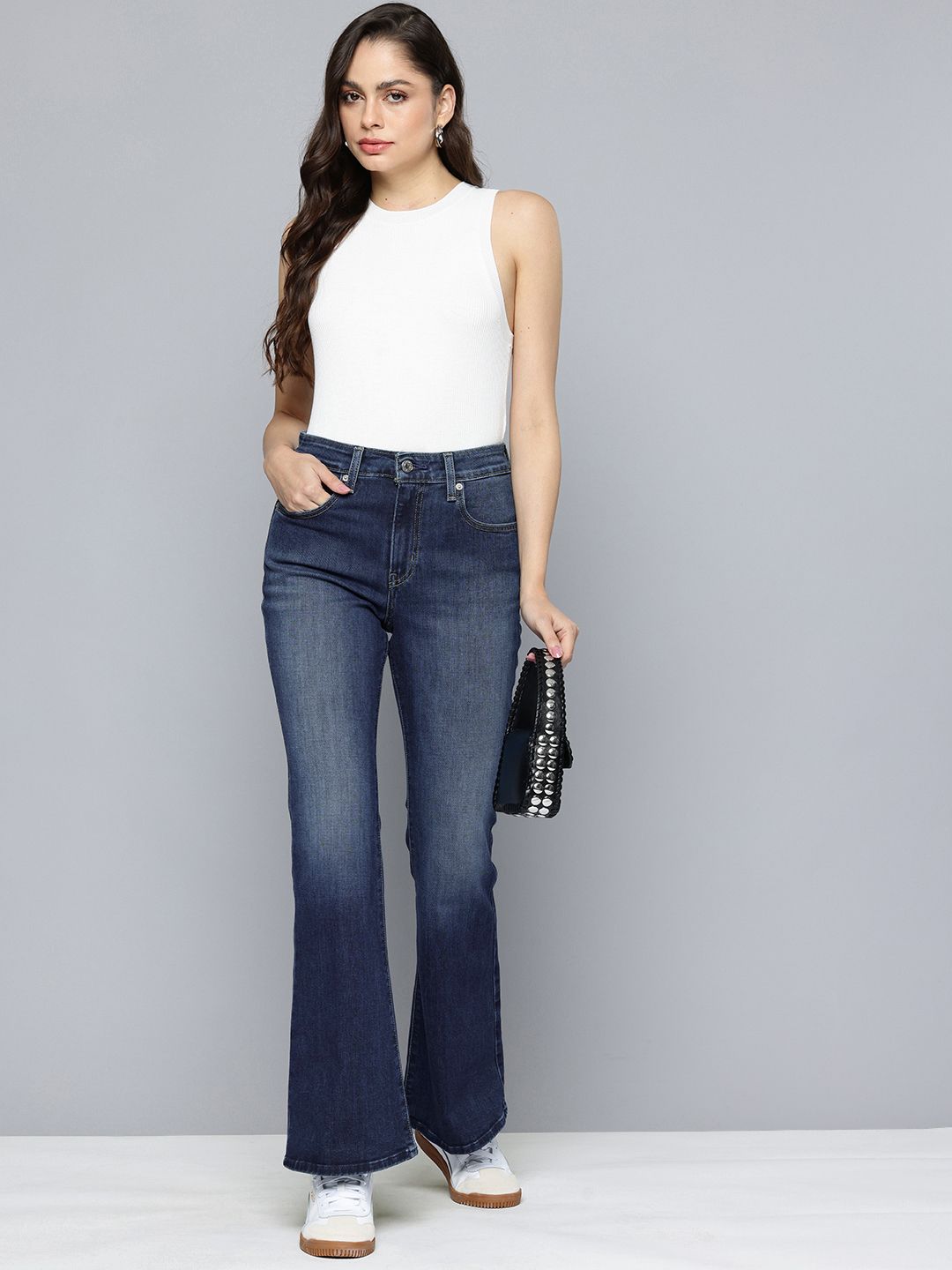 Mid Rise Flared Fit Navy Jeans