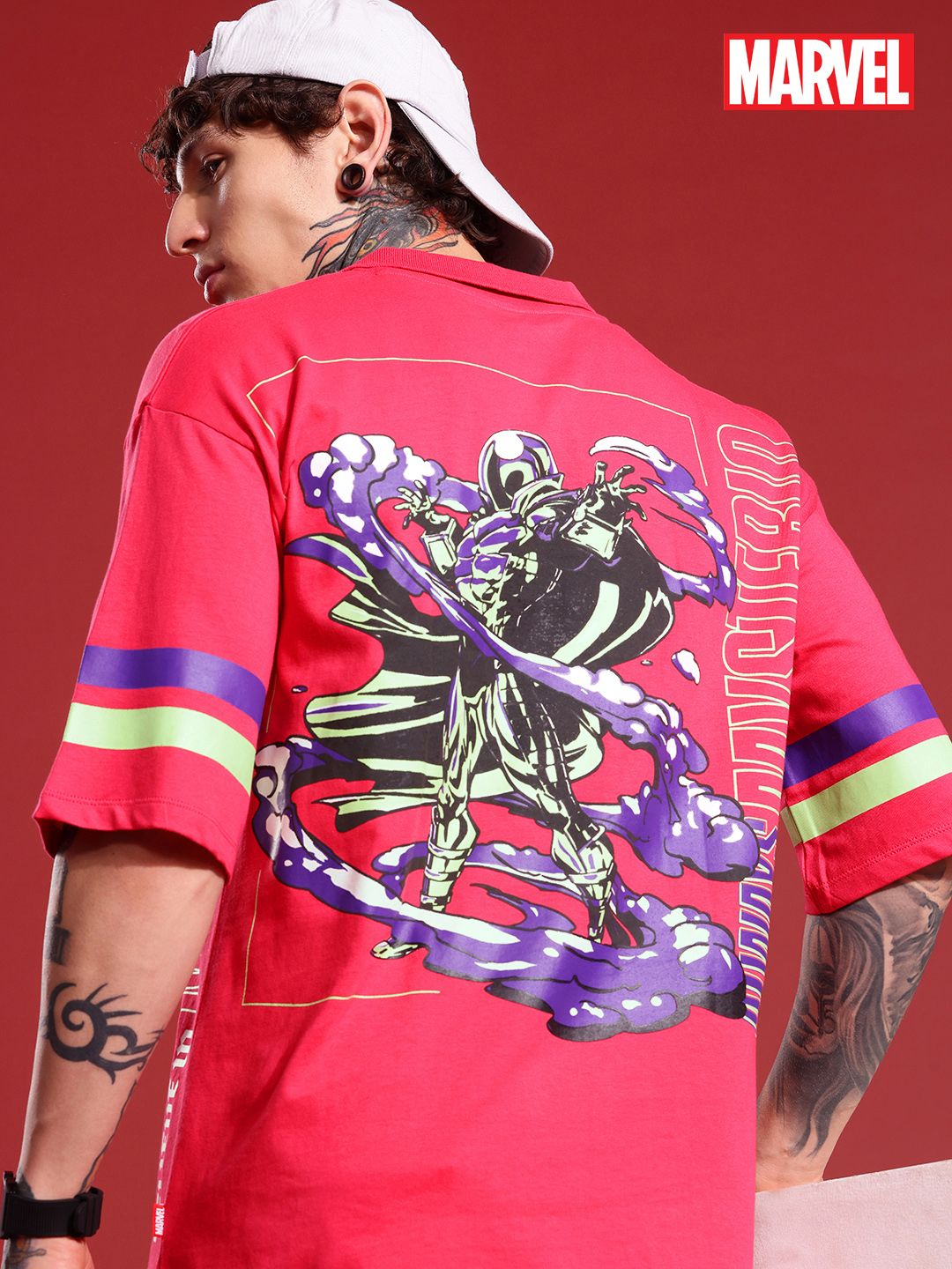 MARVEL STREET Oversized Fit Marvel Graphic Printed Pure Cotton T-shirt