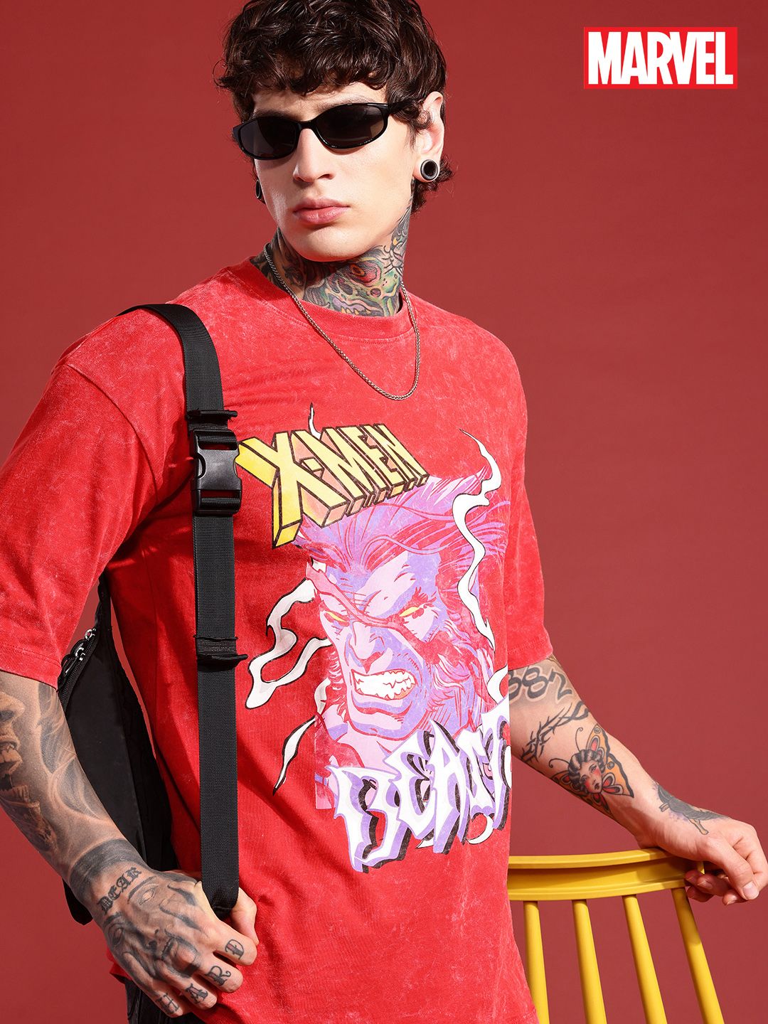 MARVEL STREET Printed Oversized Drop-Shoulder Sleeves Pure Cotton T-shirt