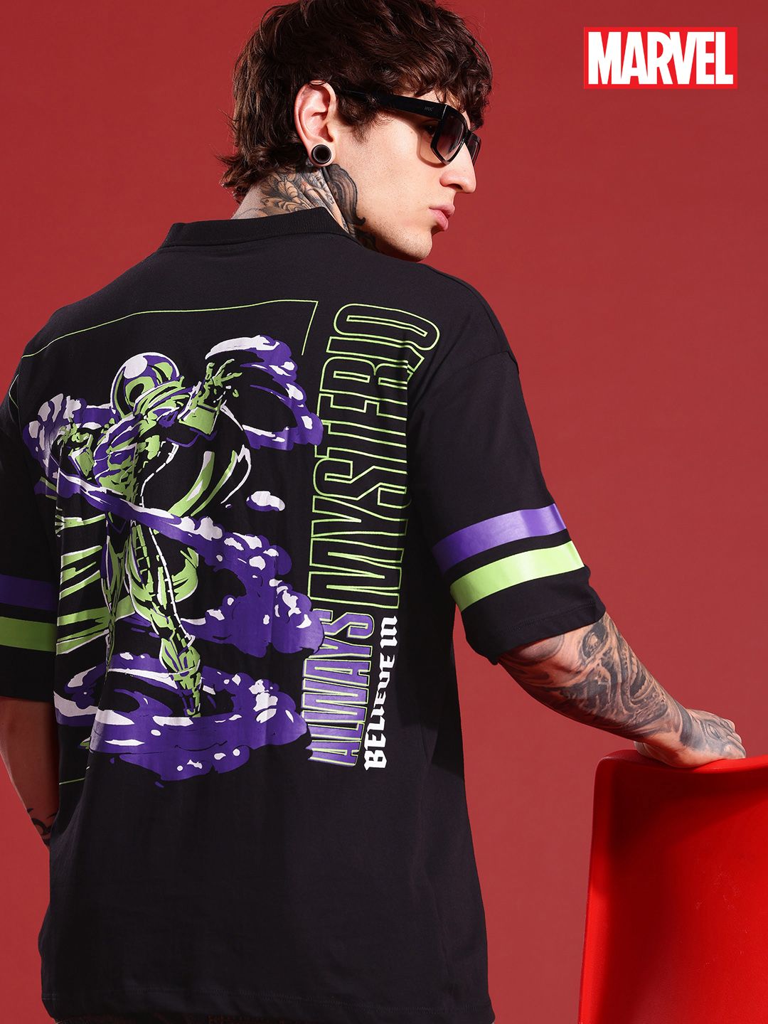 MARVEL STREET Oversized Fit Marvel Graphic Printed Pure Cotton T-shirt