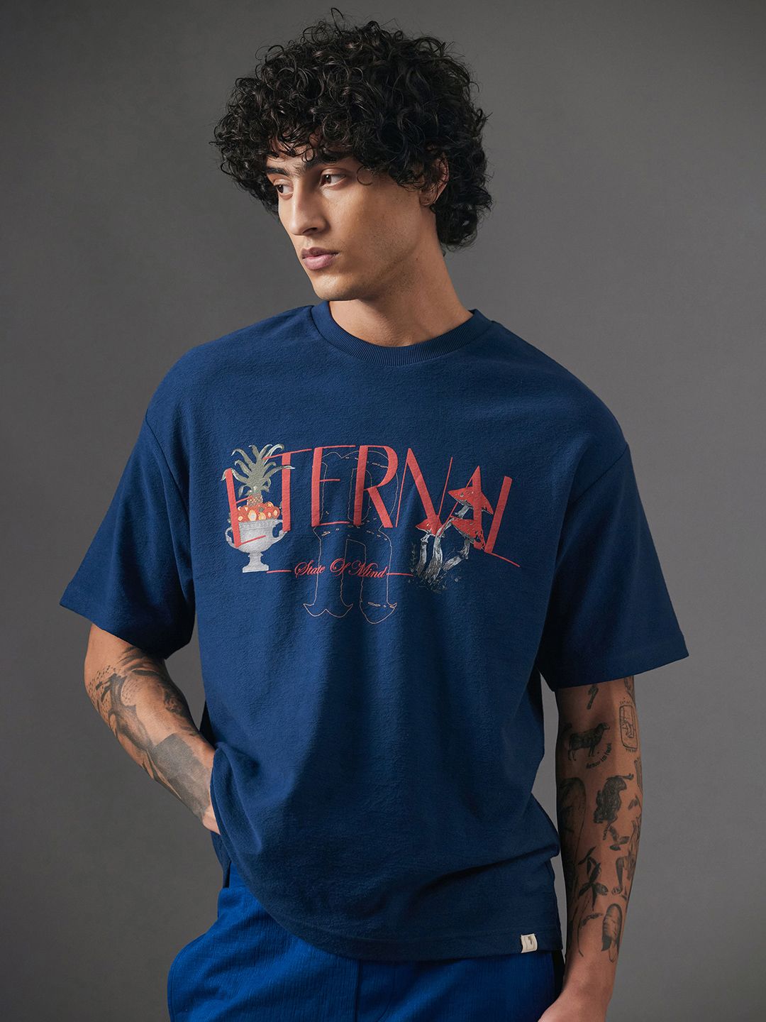 RARE RABBIT Men Typography Printed Round Neck Cotton Oversized T-shirt deal from myntra RARE RABBIT Men Typography Printed Round Neck Cotton Oversized T-shirt deal from myntra