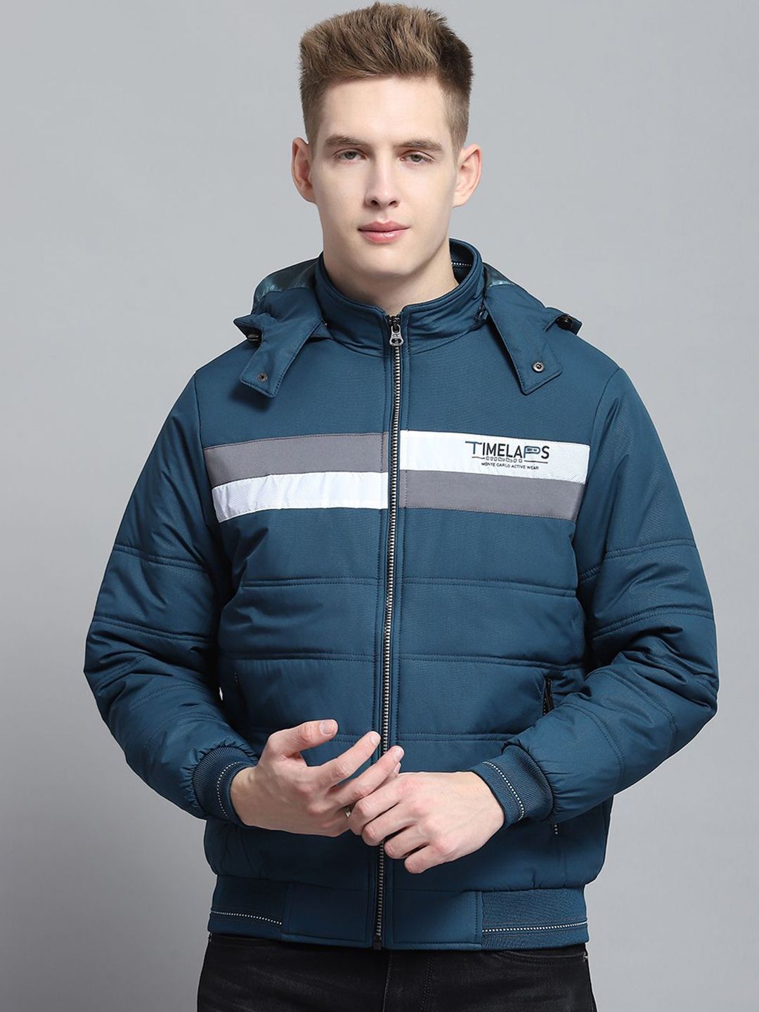 Monte Carlo Men Hooded Striped Casual Bomber Lightweight Jacket