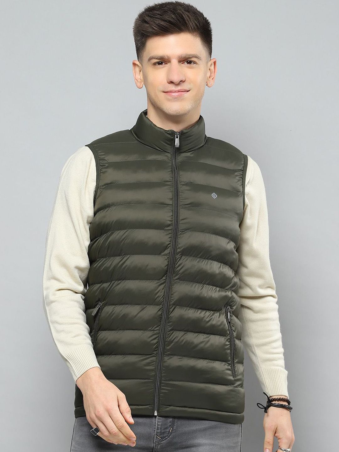 Cloak & Decker Men Solid Mock Collar Sleeveless Lightweight Puffer Jacket