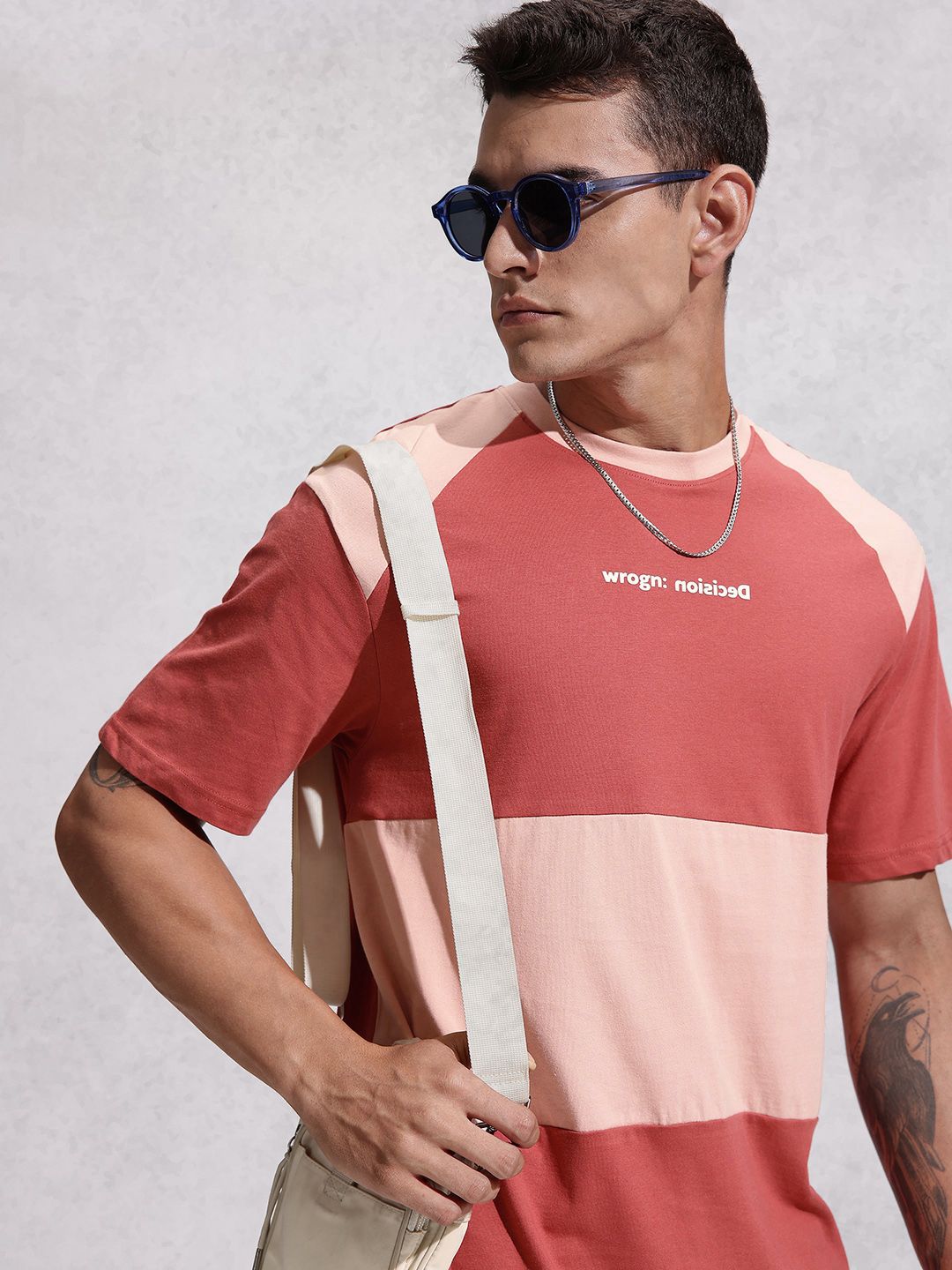 WROGN Colourblocked Drop-Shoulder Sleeves Pure Cotton Oversized T-shirt