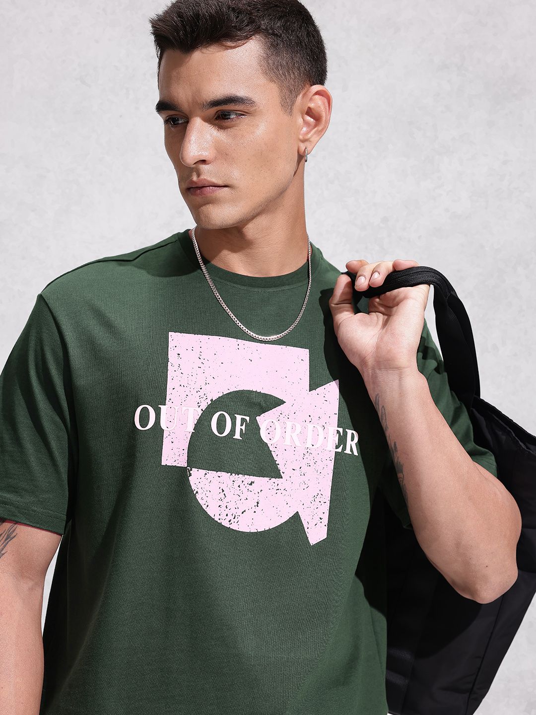WROGN Graphic Printed Drop-Shoulder Sleeves Pure Cotton Oversized T-shirt