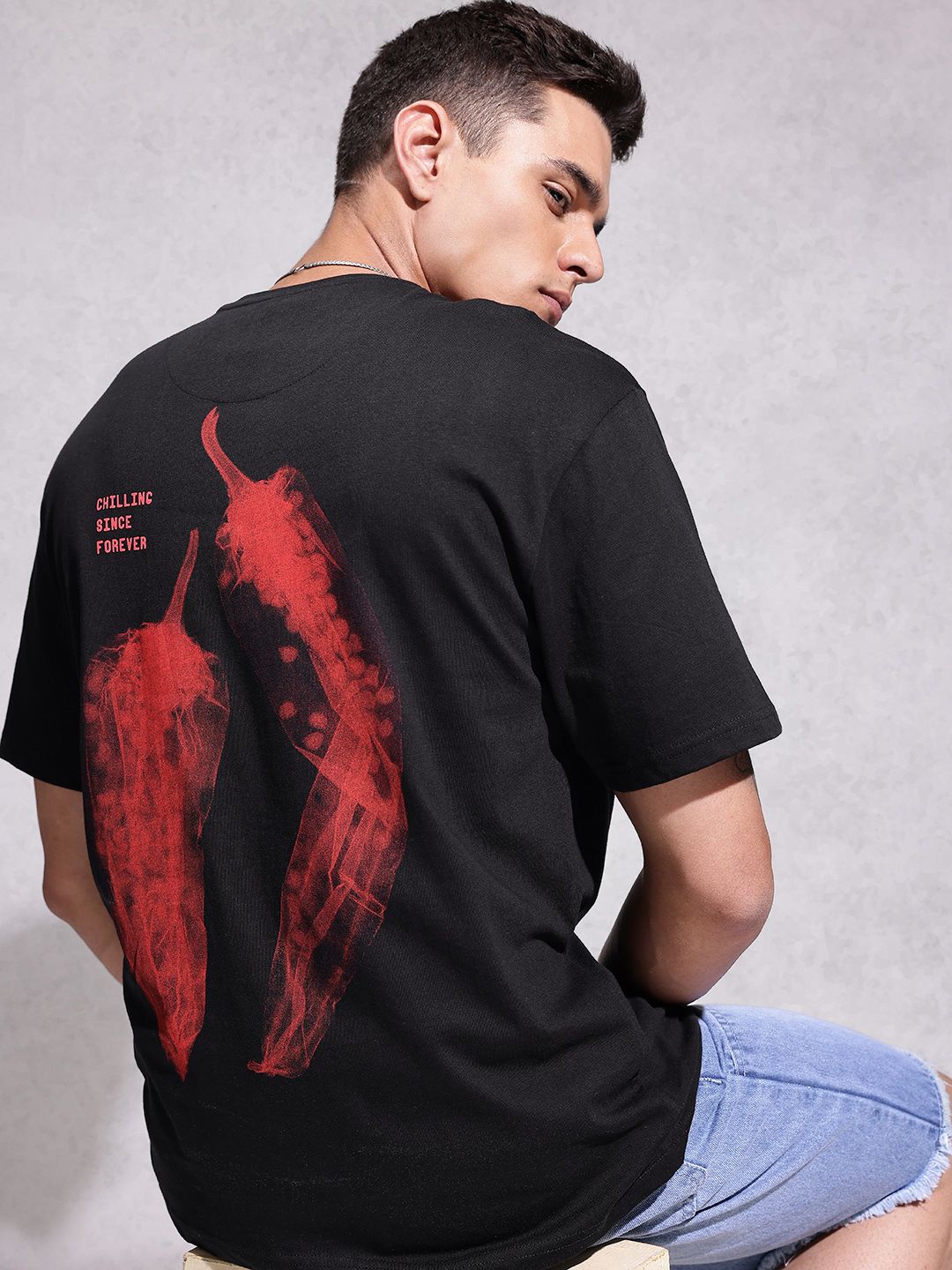 WROGN Pure Cotton Graphic Printed Oversized T-shirt