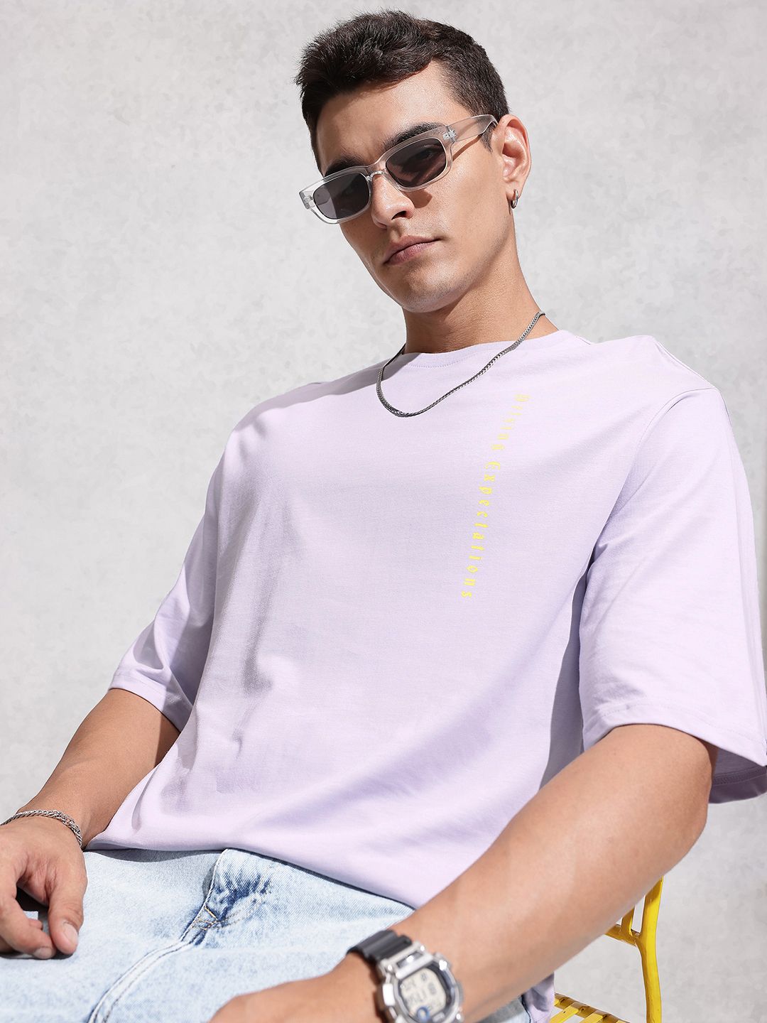 WROGN Men Drop-Shoulder Sleeves Pure Cotton T-shirt
