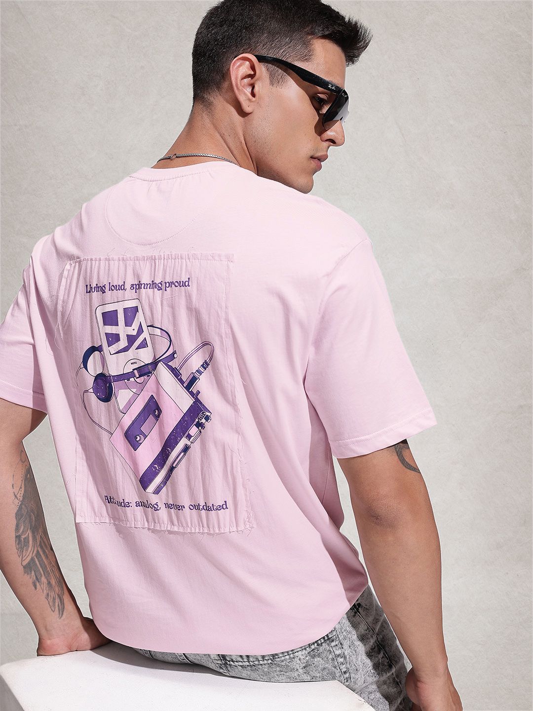 WROGN Graphic Printed Drop-Shoulder Sleeves Pure Cotton Oversized T-shirt