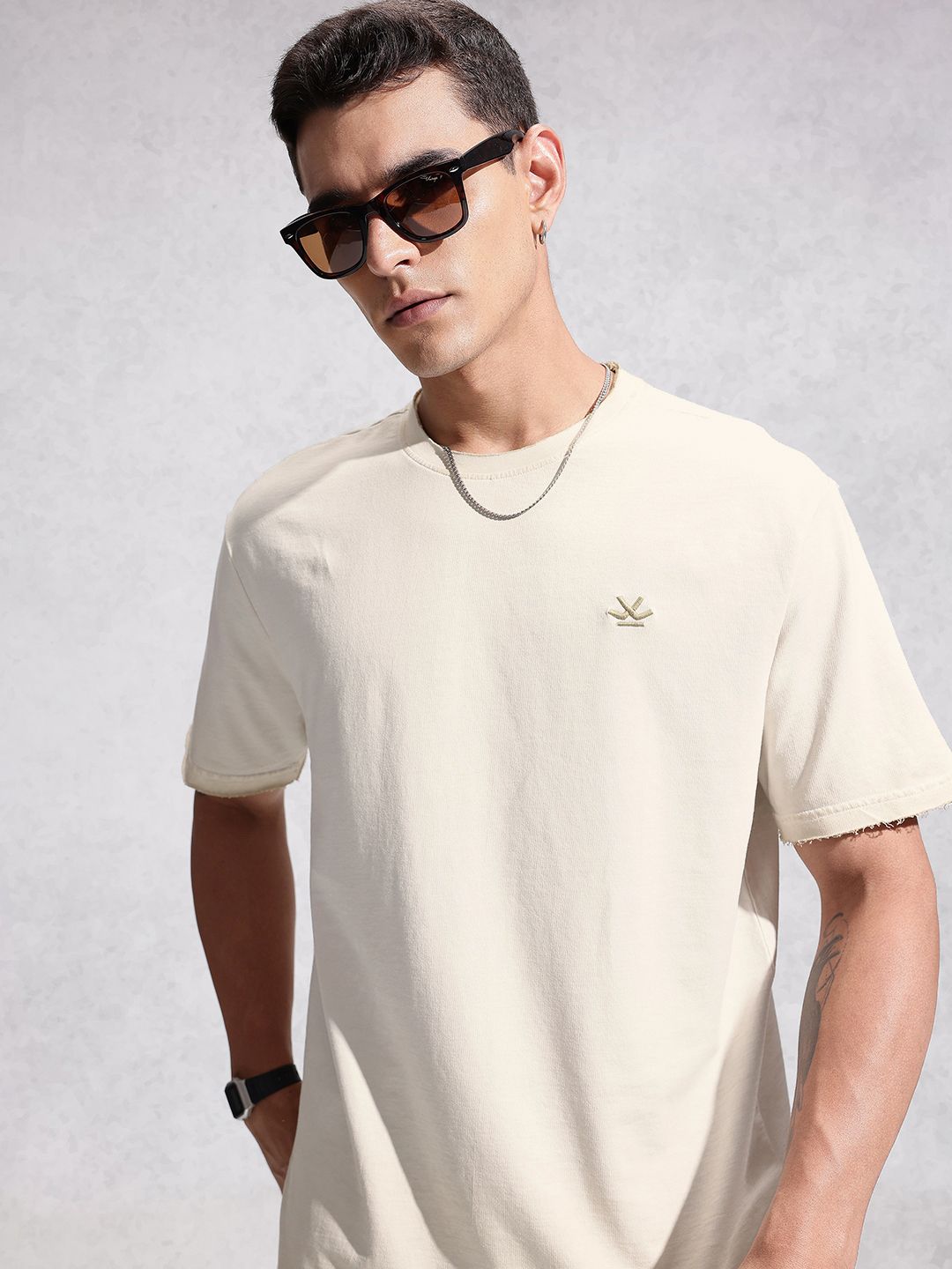 WROGN Drop-Shoulder Sleeves Pure Cotton Oversized T-shirt