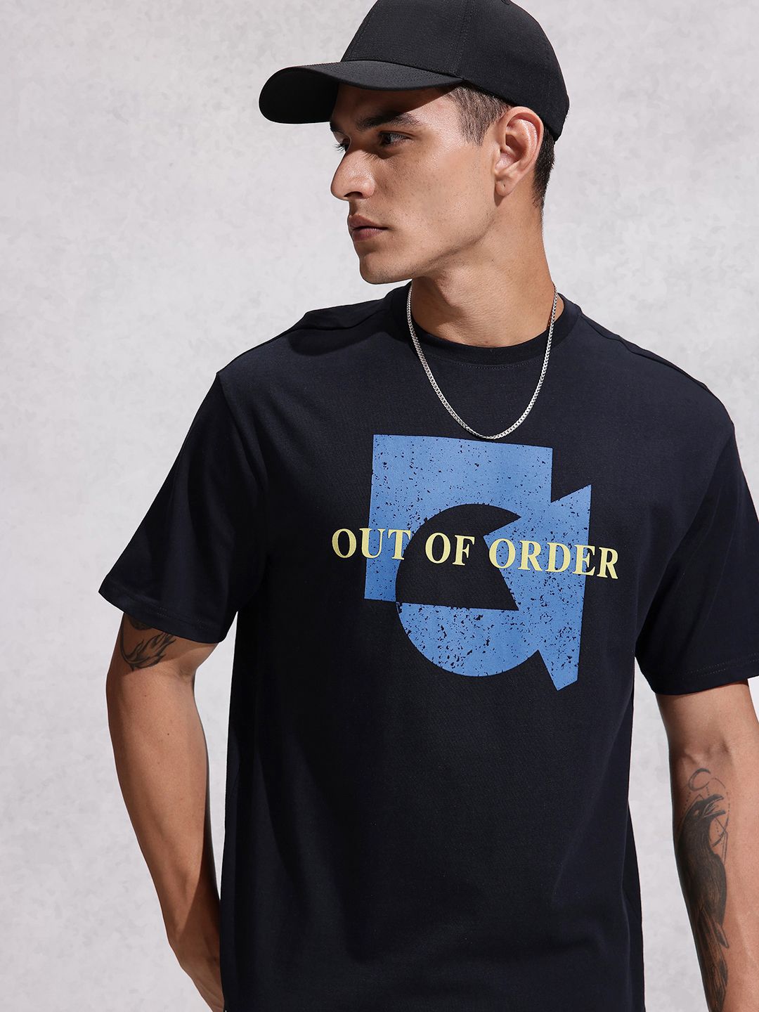 WROGN Oversized Fit Graphic Printed Pure Cotton T-shirt