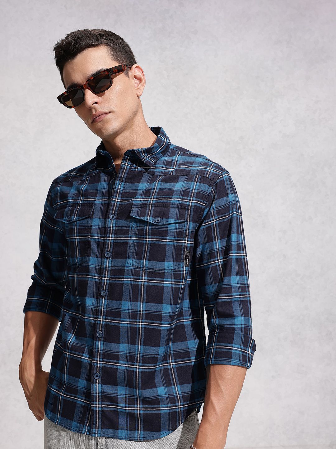 WROGN Pure Cotton Comfort Checked Casual Regular Fit Shirt