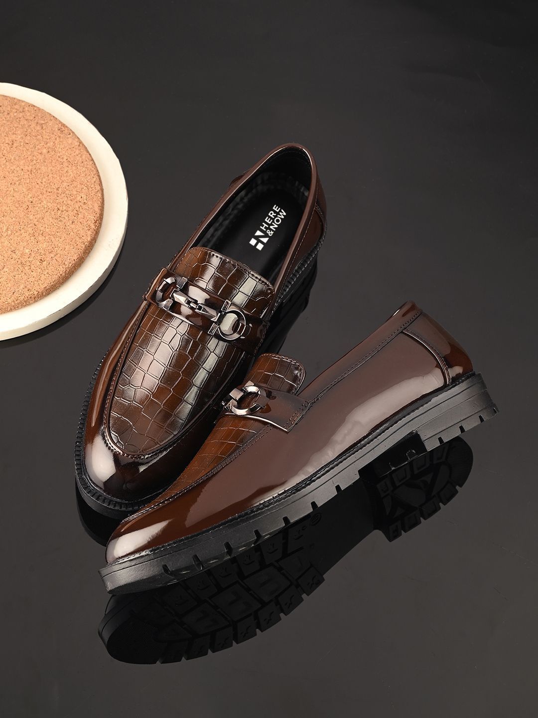 HERE&NOW Men Textured Leather Formal Loafers
