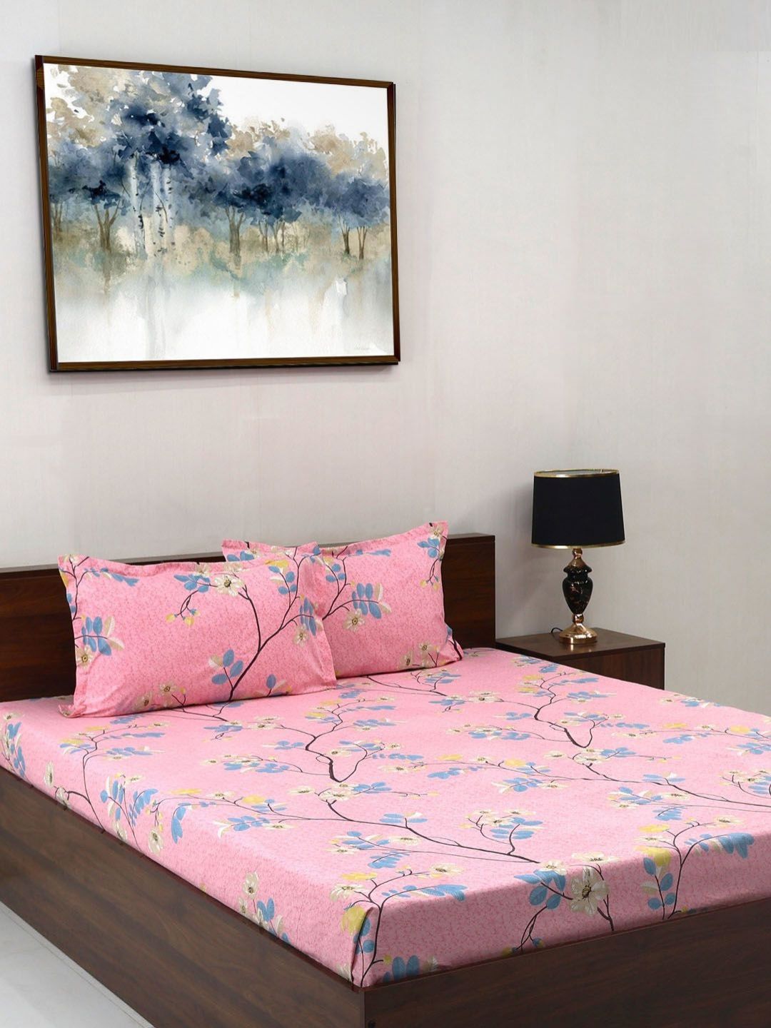 Steve & Anderson Elevate Pink Floral Microfiber 164 TC Queen Bedsheet with 2 Pillow Covers-88 x 100 inches
